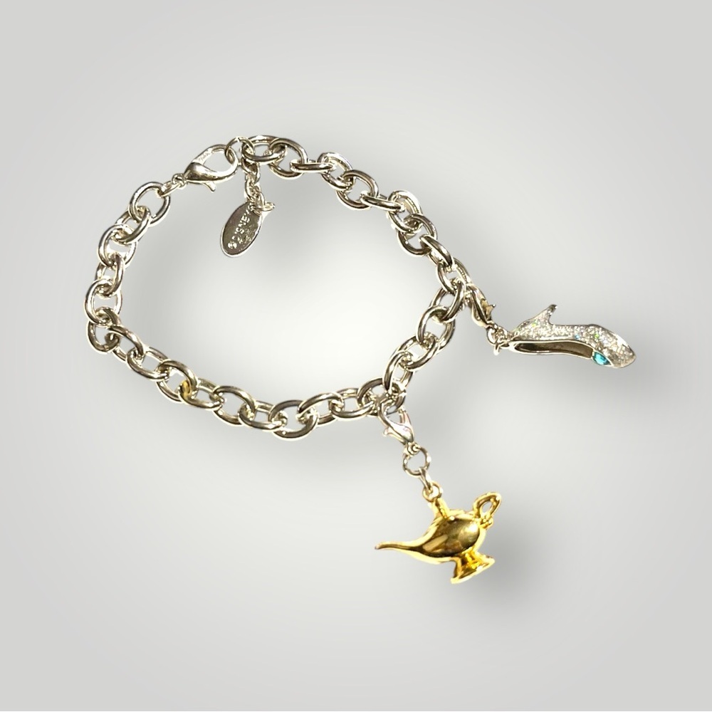 Disney Bracelet with Cinderella Shoe and Aladdin Genie Lamp Charms
